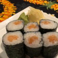 Salmon Roll · Fresh salmon wrapped in our sushi rice and nori.

Roll is RAW