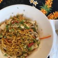 Yakisoba · Fresh vegetables, tofu and soba noodles sautéed in a homemade yakisoba sauce.  Select from t...