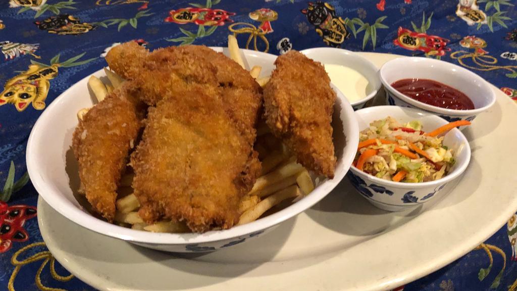 Big Kahuna Fish & Chips · Tender pieces of line caught true cod, panko battered and fried. Served over fries with ketchup, our homemade tartar sauce and spicy coleslaw.