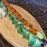 Caterpillar Roll · BBQ eel, cucumber, pickled carrot topped with avocado, eel sauce, tobiko and sesame seeds.

...