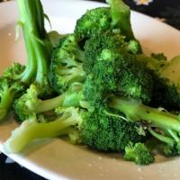 Steamed Broccoli · Steamed broccoli topped with Kosher salt.
