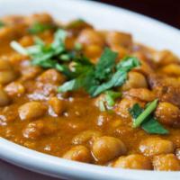 Chana Masala · Chickpeas cooked with fresh onions & tomatoes.