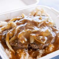 Hamburger Steak · Juicy hamburger patty grilled to your liking. Served on top of rice with brown gravy and gri...