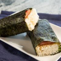 Musubi · Teriyaki candied spam cooked to perfection and lays on a bed of rice and wrapped with premiu...
