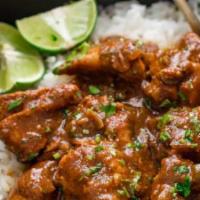 Chicken Chettinad · Boneless chicken cooked with onions tomatoes and grounded chttinadu masala.