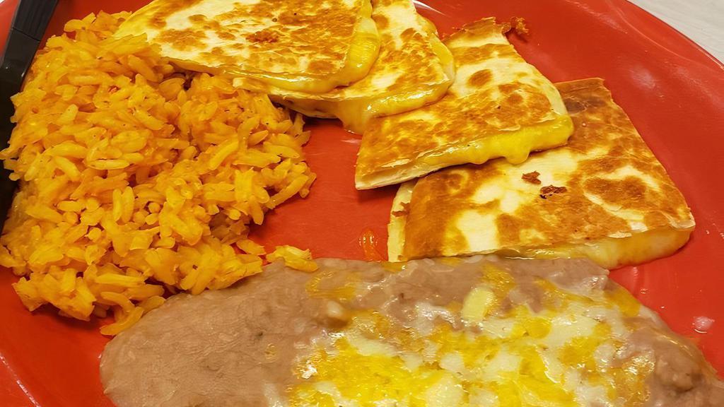 Cheese Quesadilla · A large flour tortilla folded in half and filled with cheese.