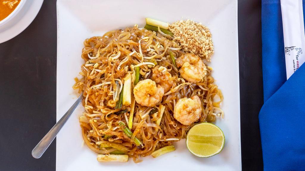 Pad Thai · Rice noodles, eggs, bean sprouts, green onion and ground peanut.