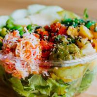Hawaiian Bowl · Salad, Salmon, Ahi Tuna, Fusion Mayo, Krab, Avocado, Seaweed Salad, Pineapple Salsa, Edamame...