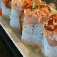 Mexico Roll · Tuna and avocado topped with spicy mayo, cilantro and fresh Chile.