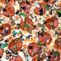 Combo Pizza (X-Large 18'') · Pepperoni, Italian sausage, mushrooms, red onions, black olives and green peppers.
