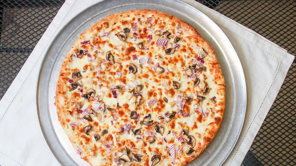 Caesar'S Special Pizza (Small 10'') · Alfredo sauce, chicken, red onions, mushrooms, Mozzarella, and Parmesan cheese.