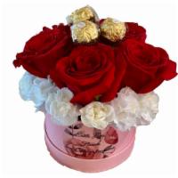 Roses On Clouds · Roses,  babysbreath, mini carnations and a dash of chocolates arranged in a box , be surpris...