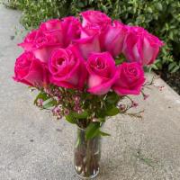Dark Pink Roses · One dozen of beautiful dark pink roses with small violet flowers adorned throughout 

Please...