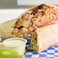 Mexican Burrito · Choice of Asada, Chicken, Birria, Pastor or Carnitas. Comes with rice, beans, sour cream and...