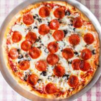 Angelo'S · Pizza Sauce, Mozzarella, Sausage, Mushrooms, Pepperoni, Black Olives OR Green Peppers.
IN SP...