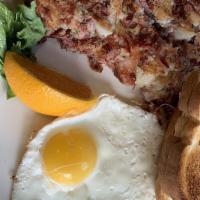 Corned Beef Hash & 2 Eggs · Served with 2 eggs any style &  your choice of toast.
