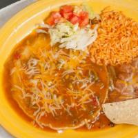 Enchilada Plate · Cheese, Ground beef, shredded beef, chicken or carne adovada.