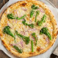 Notorious B.O.G. Pizza · Minced garlic sauce, red onion, parmesan,. broccolini, mozzarella.