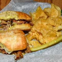 Cubano Sandwich · Pat’s BBQ pulled pork, smoked ham, Swiss cheese, dill pickle, and mayo/mustard aioli, served...