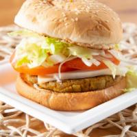 Bombay Veggie Burger · Grilled vegetable patty, herbs, onion, cheese, lettuce, ketchup, mayo.