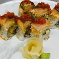 Sumo Special · Most popular. Inside: avocado, cream cheese, and shrimp tempura.. Outside: spicy crab, red s...