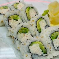 California · Most popular. Inside: avocado, cucumber, and crab salad. Outside: sesame seeds