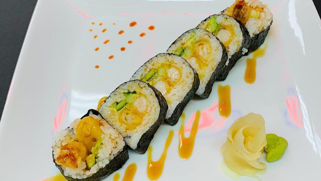 Shrimp Tempura Roll · Most popular. Inside: avocado, cucumber, and shrimp tempura. Outside: eel sauce.