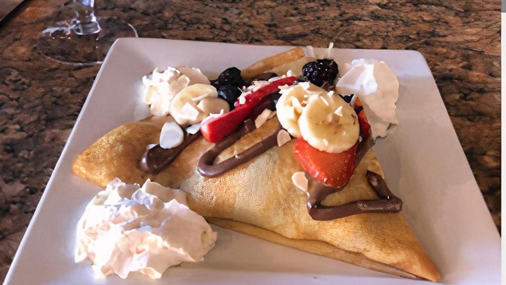 The Foch Crêpe · Banana, Nutella, mixed berries, and almonds.