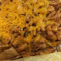 Pollo Asado Nachos · Tortilla chips, cheese, beans, grilled chicken, guacamole, sour cream and pico de gallo.