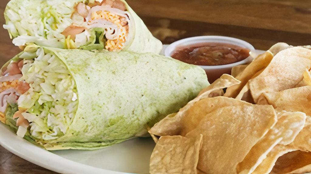Spillway Wrap · Your choice of chicken or turkey, mixed greens, onions, tomatoes and cheese wrapped in a spinach tortilla with southwest dressing.