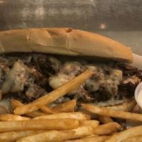 Steak Philly · Thinly sliced meat, pepper jack cheese and grilled onions.  Add mushrooms, jalapenos and bac...
