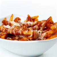 Poutine · Beer battered fries covered in melted mozzarella cheese & beef gravy. Add Roast Beef to add ...