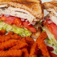 Turkey Sandwich · Fresh home style Turkey with lettuce, tomato & onion, served on grilled white or wheat bread...