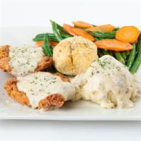 Country Fried Steak Or Chicken · Chicken fried steak or chicken, served with fresh mashed potatoes & vegetable medley & dinne...