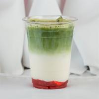 Red, White & Matcha · Handwisked Ceremonial grade Matcha on top! This drink needs a GOOD mix until no more jam at ...