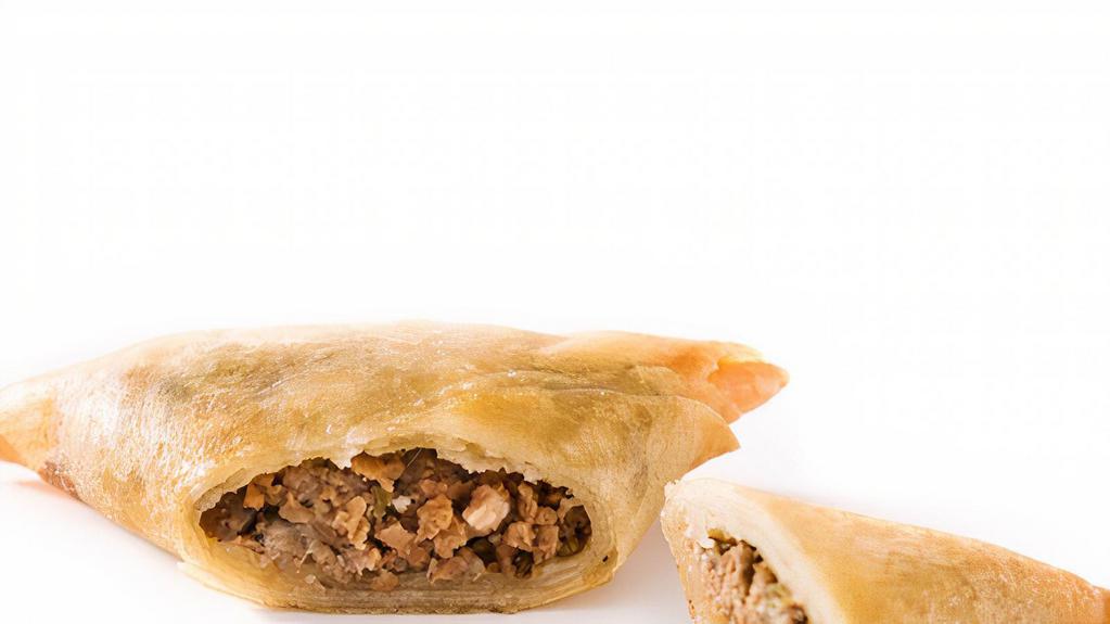 Beef Samosa · Turnovers stuffed with spiced beef and veggies, deep fried.