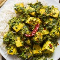 Saag Tofu · Tofu cooked with fresh chopped spinach.
