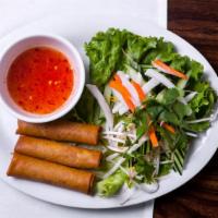 Egg Rolls (3) · Fried. Contains minced pork with carrot, onion, mushroom, and vermicelli.