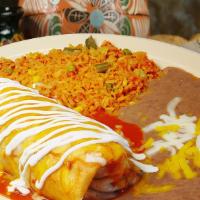 Burrito Plate · A burrito filled with your choice of meat, cilantro, and onion, then drenched in salsa ranch...