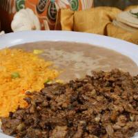 Combination Plate · Your choice of meat served with rice, beans, your choice of tortillas (three), and a side sa...