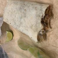 Carne Asada Burrito · carne asada, beans, rice, cheese and pico de gallo.