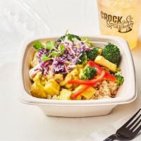 Beef & Barley Bowl · Jalapeno shredded beef over hearty pearled barley, topped with sautéed veggies and our famou...