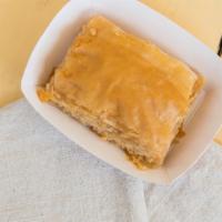 Baklava · Layered filo pastry filled with chopped peanuts and syrup.