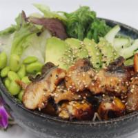 Broiled Eel (Unagi) Salad Bowl · Choice of protein with salad base, pickled cucumber, avocado, carrot, red cabbage, edamame, ...