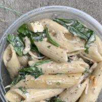 Penne With Smoked Flagship · Penne pasta tossed with spinach, peppers, and Beecher's smoked flagship cheese in a creamy d...