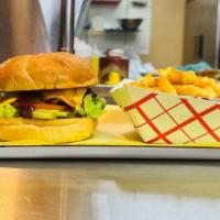 Teriyaki Burger · 100% fresh, never frozen, beef patty on a fresh bun topped with American cheese, lettuce, on...
