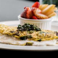 Omelet It Be · Three egg omelet with sauteed mushrooms, red onion, spinach, mozzarella & fresh basil served...