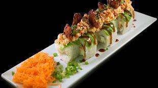 Crispy Roll · Filled with spicy crab salad, seaweed, shrimp, cucumber, avocado, cream cheese and rice. Out...