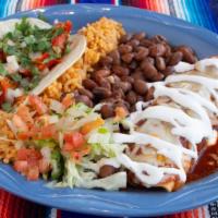 Enchilada/Taco Combo · Choice of meat or cheese for the enchilada, choice of meat for the taco.