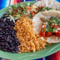 Taco Plate · Gluten free. Two tacos served with your choice of meat topped with onions and cilantro. (Glu...